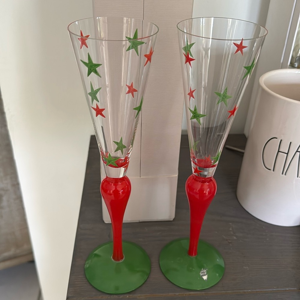A set of Orrefors clown champagne flutes